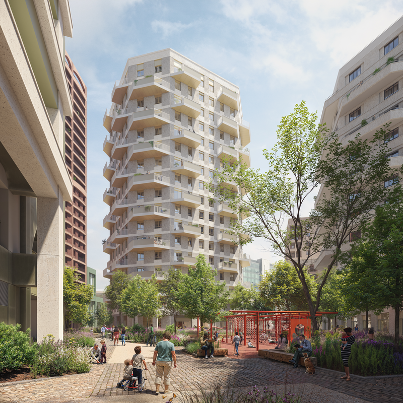 One of several residential courtyards designed around light, play and biodiversity, delivering safe communal environments for families and neighbours to enjoy